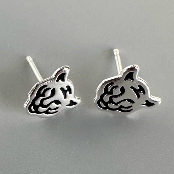 Sterling Silver Tiger Stud Earrings - Picture 5 of 11